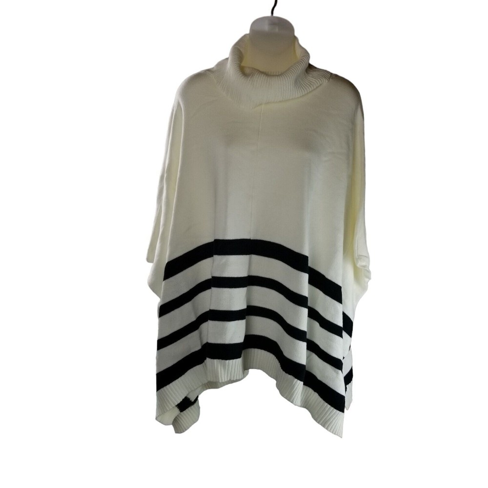 Jaclyn Smith Cowl Neck Cafton Poncho Sweater Womens White & Black Size S / M - Picture 4 of 15